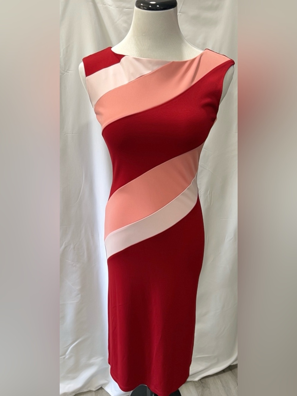 ARDEN B. Colorblock Bodycon Midi Dress Red Pink S Sleeveless Cocktail Party
